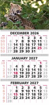 Three Month Calendar (3 month view) with week numbers - B1TY13